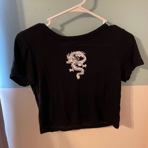 Black and white dragon crop top